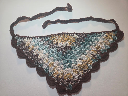 Emerald Pine Granny Stitch Bandana with Brown Trim